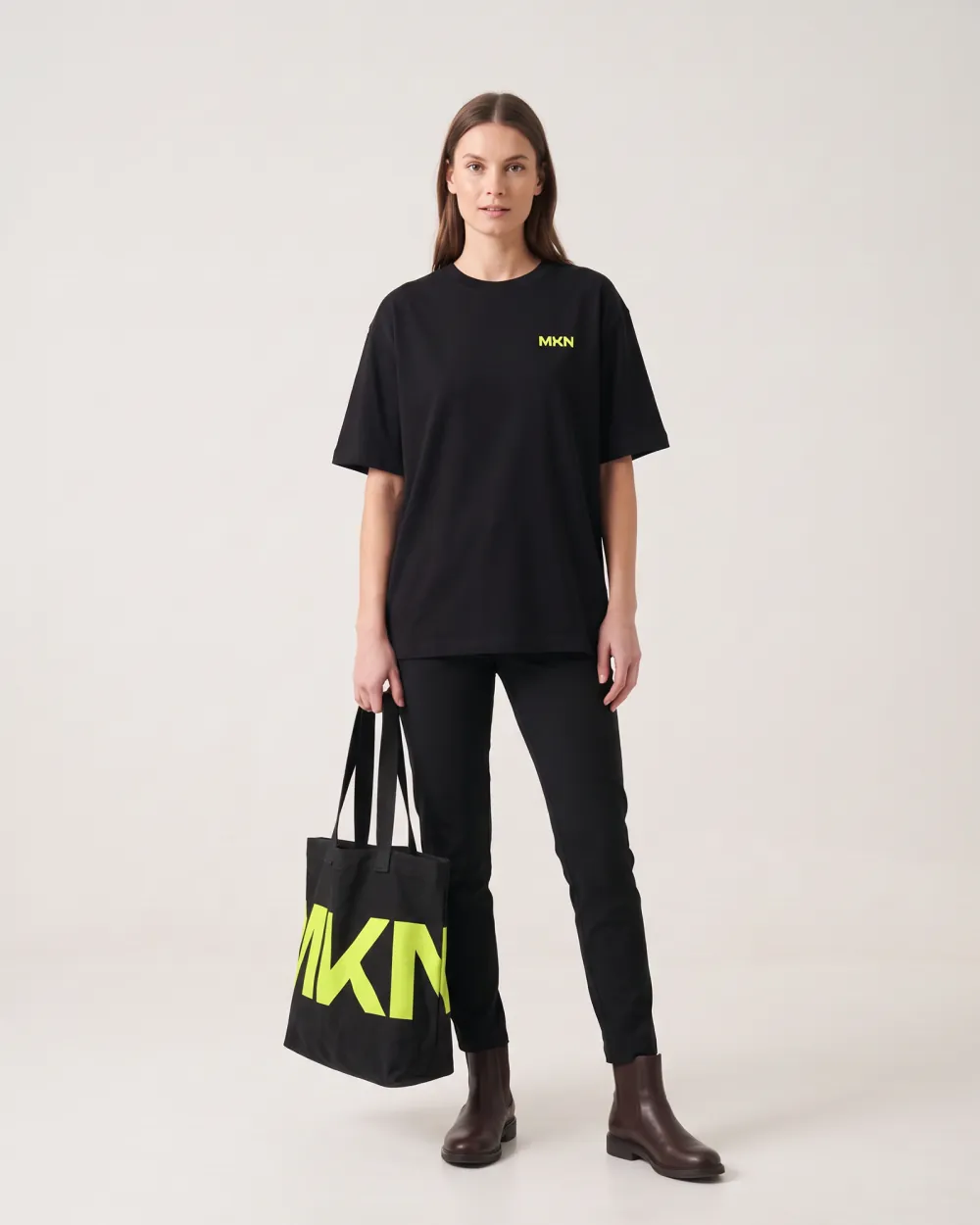 Lookbook: women's black tee, front