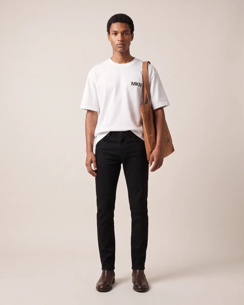 Lookbook: men's white tee, front
