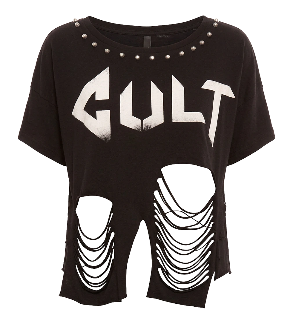 Studded crop tee with the Cult placement print